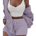 thumbnail image 4 of Conjunto de pijama de tres piezas con mangas largas y pantalones cortos de felpa para el hogar, 4 of 5