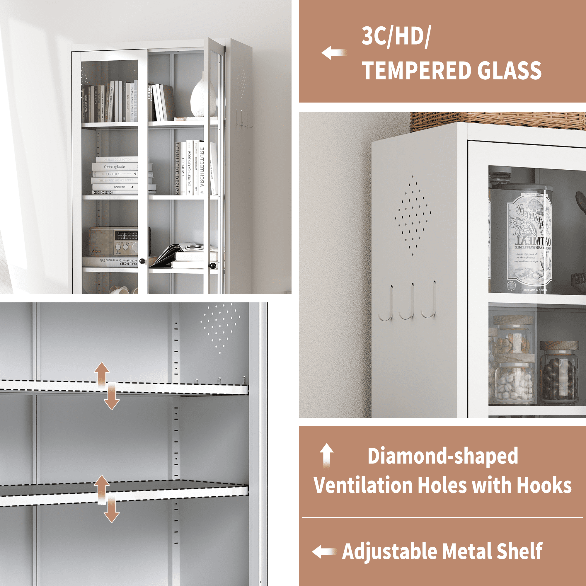 Jopath Metal Kitchen Pantry Cabinet,72" Tall Freestanding Storage Cabinet with 5 Adjustable Shelves & Glass Doors for Kitchen,Pantry,Bathroom,White