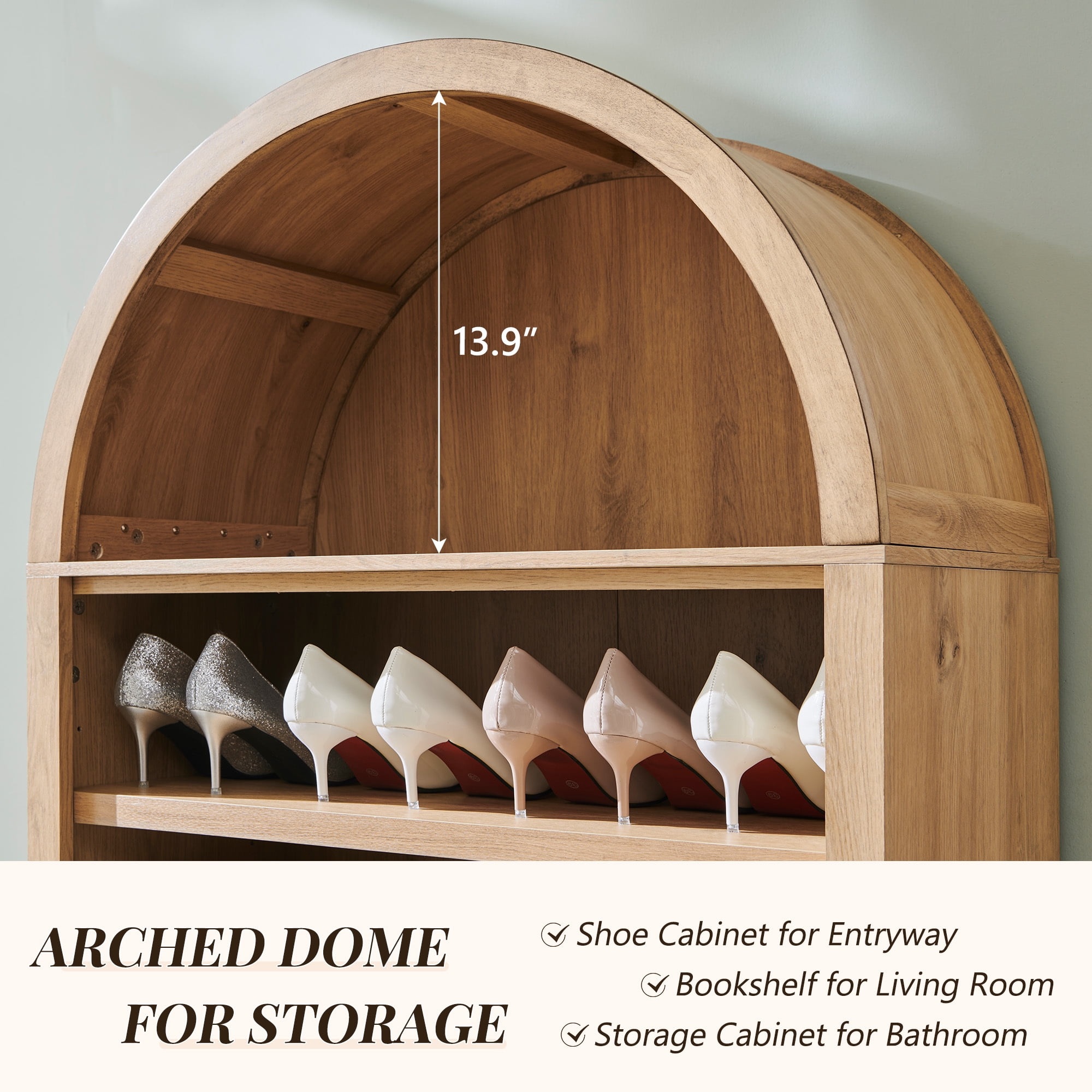 SinCiDo 71" Arched Shoe Storage Cabinet, Wooden Shoe Organizer Rack for 28 Pairs, 7 Tier, 3 Adjustable Shelves