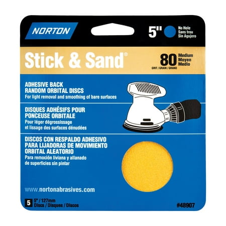 

Norton 48907 5 x 5 No Hole Stick & Sand Disc Handy Pack Grit 80