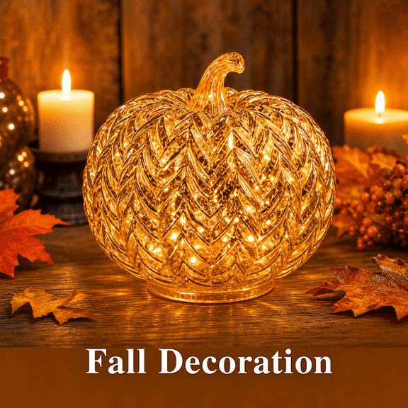 Mercury Glass Pumpkin LightsTimer Pumpkins Decorations Decorative for Halloween Pumpkin Decorations Fall and Thanksgiving Decor