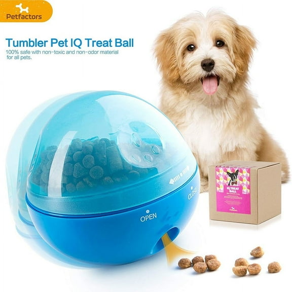 Petfactors Puzzle Treat Ball for Pets, Tumbler Interactive Food Dispensing Ball, Toys for Dogs Cats, Increases IQ and Mental Stimulation (Blue)
