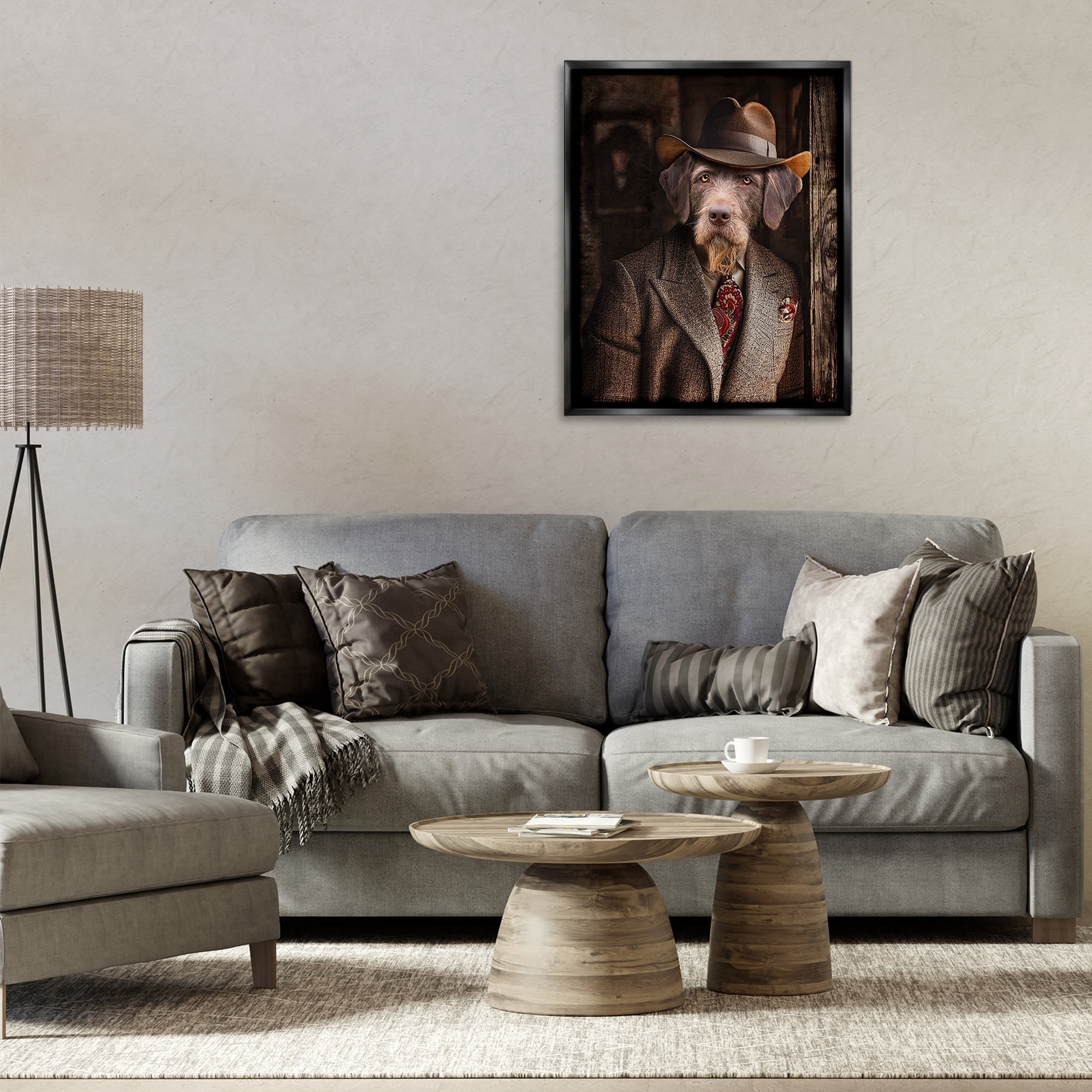 Stupell Industries Classic Dog in Suit Animals & Insects Painting Black Floater Framed Canvas Art Print Wall Art, 25 x 31