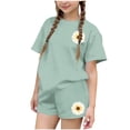 thumbnail image 2 of Amidoa Girls 2 Piece Outfits Summer Clothes Floral Print Short Sleeve Cute T-Shirt and Shorts Casual Kids Clothing Sets,Green Size 5T, 2 of 6