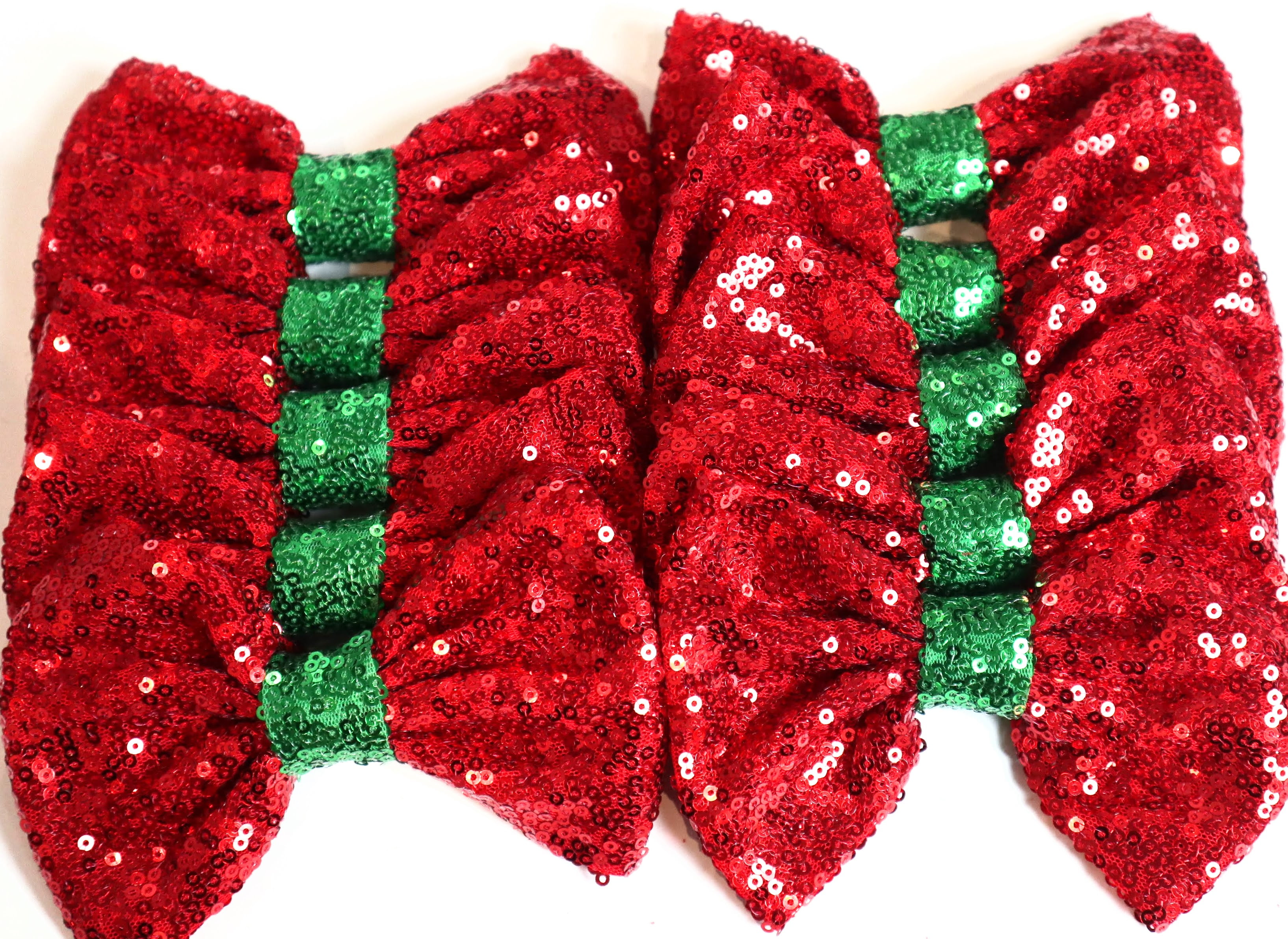 Set of 12 Christmas Red Sequin Bows 5 Inches Large Glitter Bows