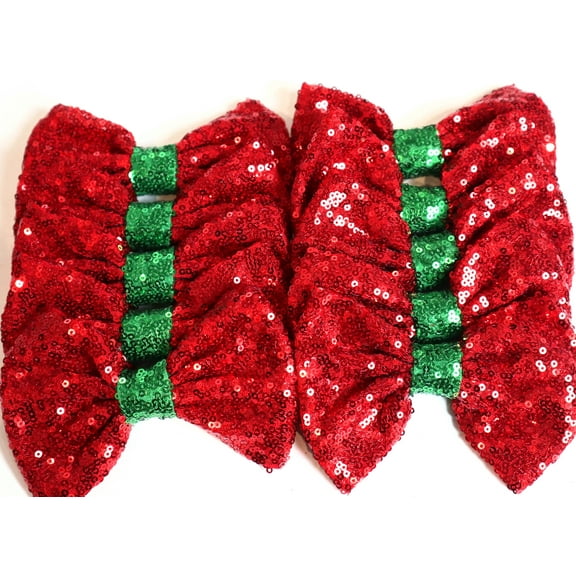 Set of 12 Christmas Red Sequin Bows 5 Inches Large Glitter Bows Wholesale Bows, DIY Fabric Hair Bows - No Clips