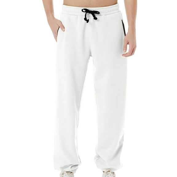 Tdoqot Mens Pants With Pockets Casual Baggy Straight Leg Mens Sweatpants White Size XL