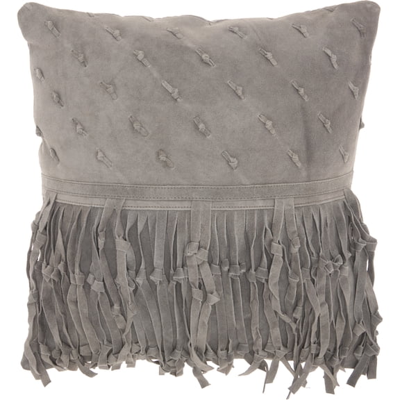Mina Victory Couture Nat Hide Knots & Fringe Grey 18" x 18" Throw Pillow