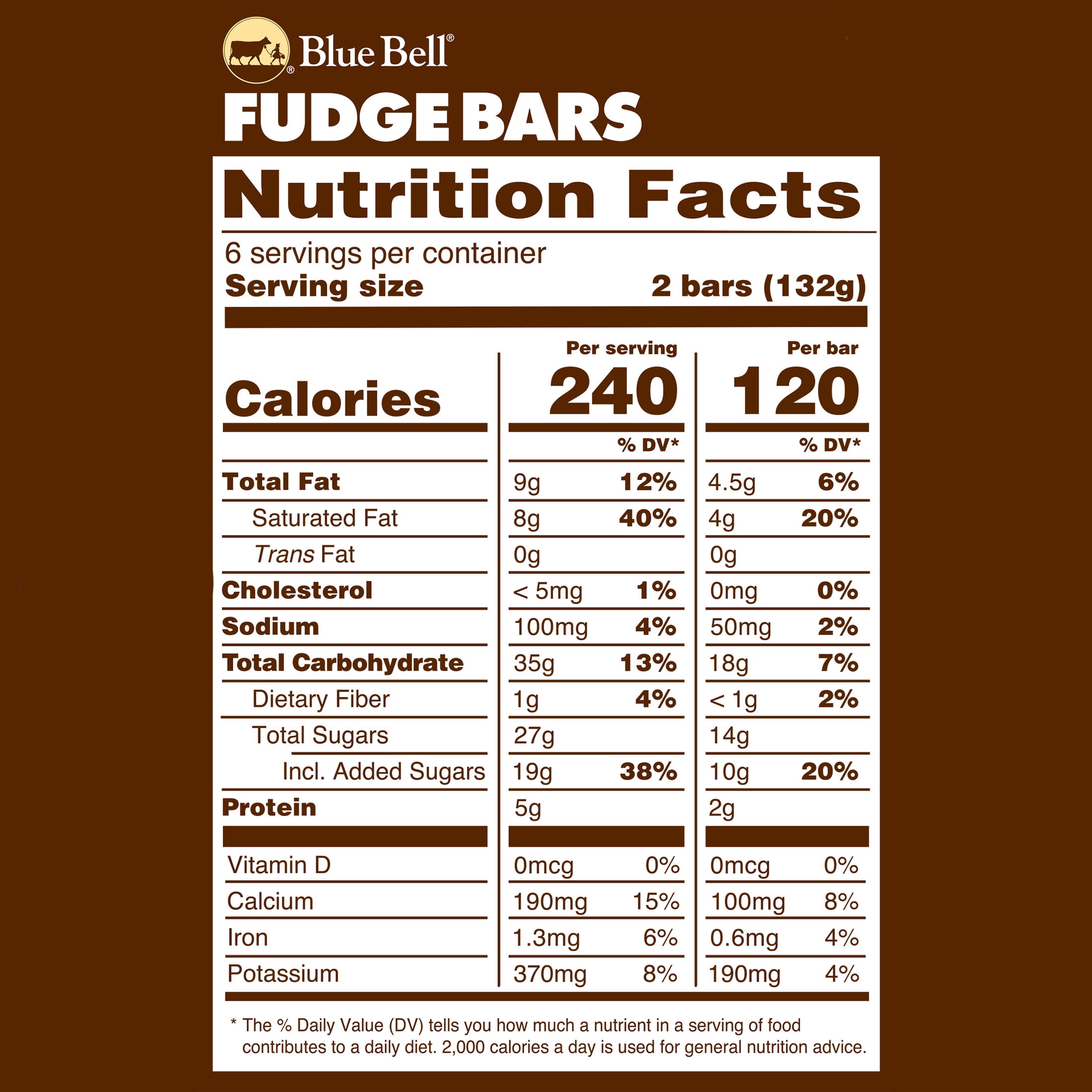 Blue Bell Chocolate Fudge Frozen Dairy Dessert Bars, 2.5 fl oz, 12 Count