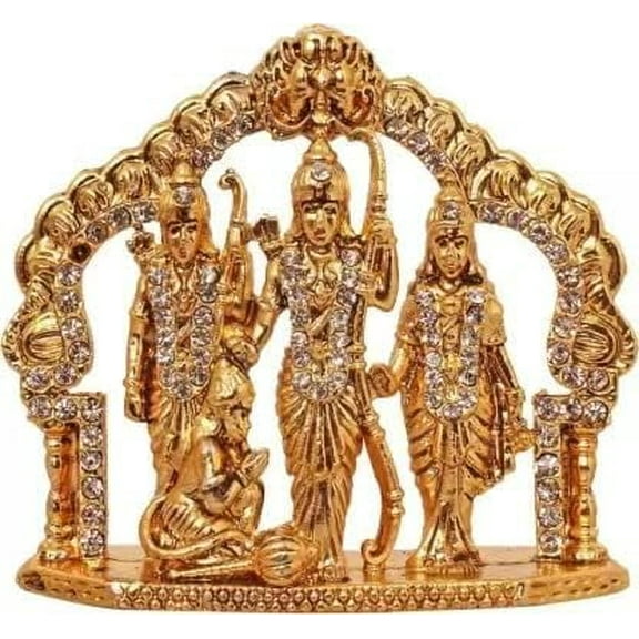 MASSIVE MART Gold Plated With Stone God Shri Ram Darbar Car Dashboard Statue Shri Sita Ram Laxman and Hanuman Darbar Idol Spiritual Puja Vastu Figurine
