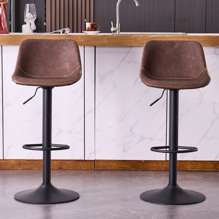 Kidol & Shellder PU Bar Stools Set of 2 Adjustable Swivel Vintage