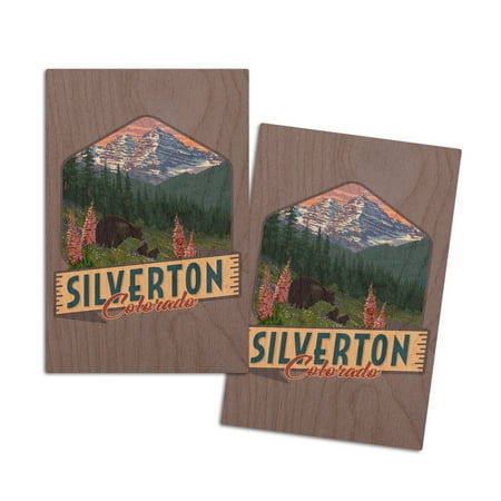 

Silverton Colorado Bear and Spring Flowers Contour (4x6 Birch Wood Postcards 2-Pack Stationary Rustic Home Wall Decor)