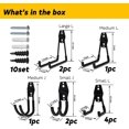thumbnail image 3 of 10-Pack Steel Garage Storage Utility Double Hooks, Wall Mount Hooks, Heavy Duty 5 Sizes for Organizing Power Tools, Ladders, Bulk Items, Bikes, Ropes Helmet Skateboard Garden Tool(Black), 3 of 6