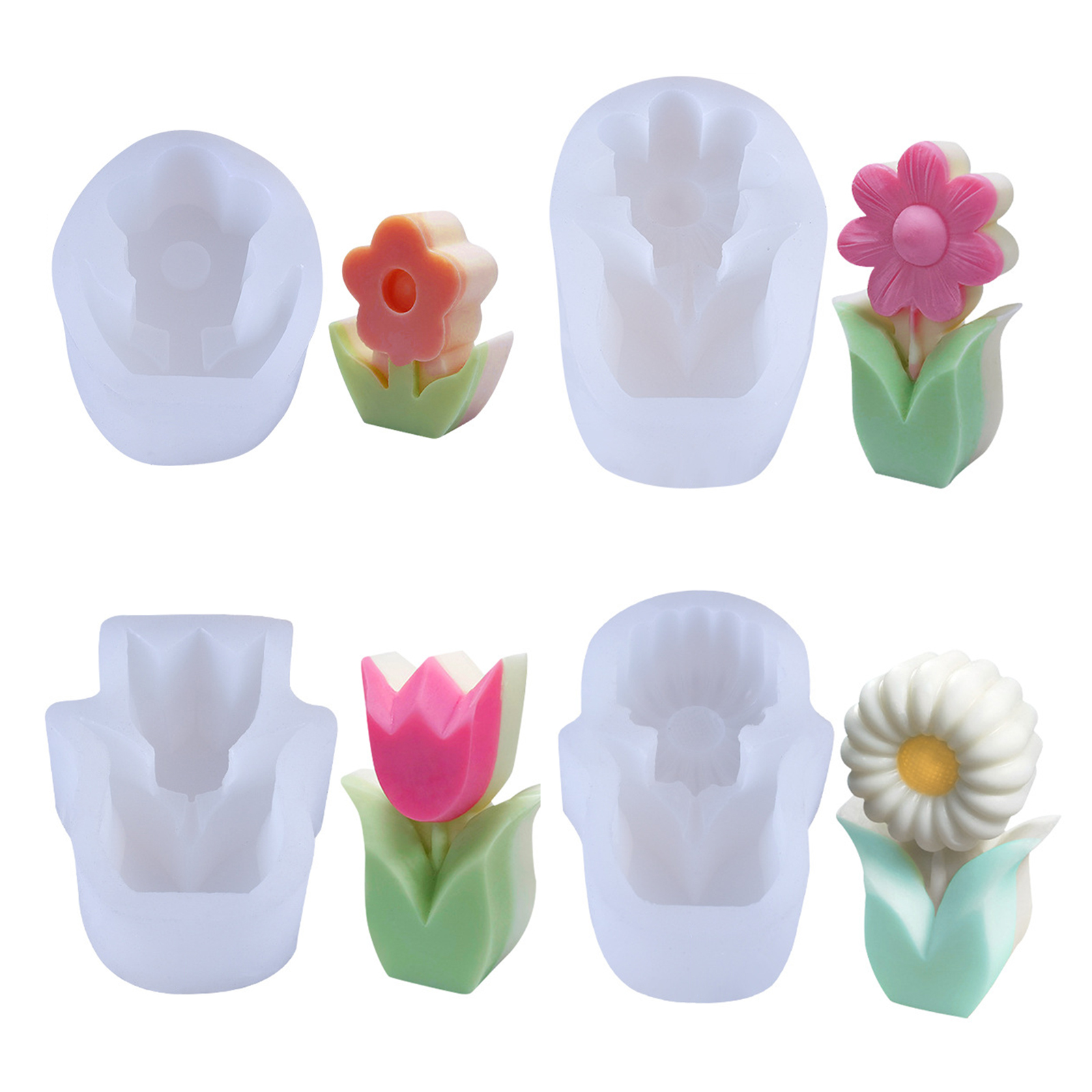 Tulip Daisy And Sun Flower Candle Mold Birthday Holiday Gift  Multifunctional Silicone White Wedding Souvenirs Home Decor 