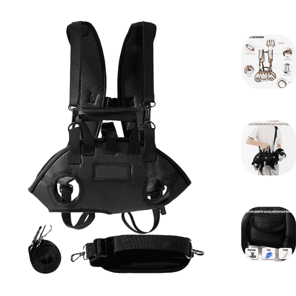 Small Dog Lift Harness & Backpack Carrier, Adjustable Breathable Sling for Cats/Puppies, Hands-Free for Hiking & Senior Mobility Black XL