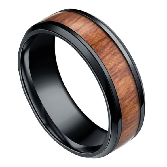 Men 8mm Retro Titamium and Wood wood rings men Inlay Ring Stainless Steel Ring Wedding Band Ring Hand Accessories