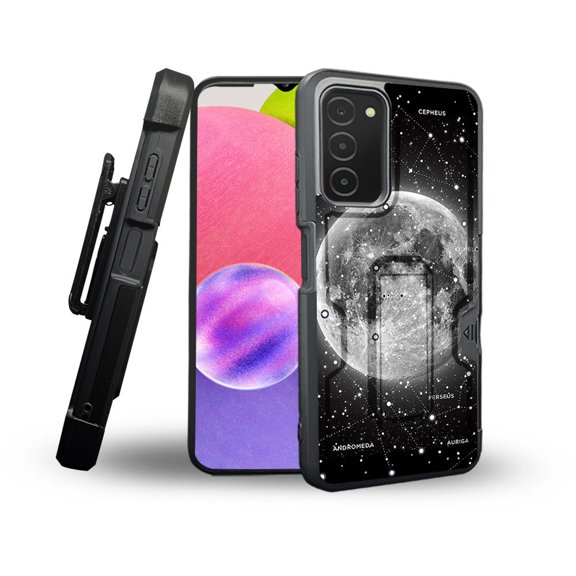 ANJ  Rugged Shockproof Holster Case Card Slot Kickstand   Tempered Glass Cover for Samsung Galaxy A03s - Moon Constellation