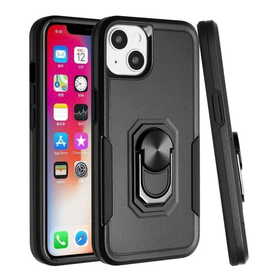 For Apple iPhone XR Hybrid Tough Strong Dual Layer Hard PC TPU with Magnetic Ring Stand Heavy-Duty Armor Design Cover ,Xpm Phone Case [ Black ]