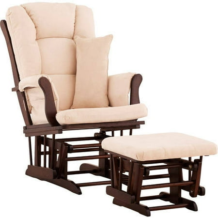 Storkcraft - Custom Tuscany Glider & Ottoman with Bonus Lower Lumbar Pillow - Espresso Finish, Choose Your Color