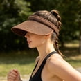 thumbnail image 3 of Wide Brim Sun Visor & UV Protection Sun Hat, Adjustable Linen-Style Breathable Headband Visor, Outdoor Sports & Beach Sun Protection Headwear for Women Men - 10.4" Wide(Coffee), 3 of 4