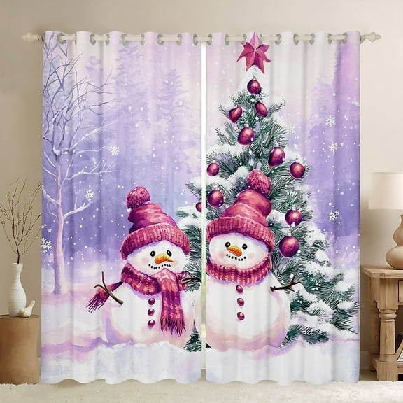 Manfei Christmas Snowman Child Black Out Curtains, Rustic Farmhouse Tree Curtains Pack of 2 (42x63 Each), Winter Western Festival Bedroom Curtains, Window Curtains Home Decor