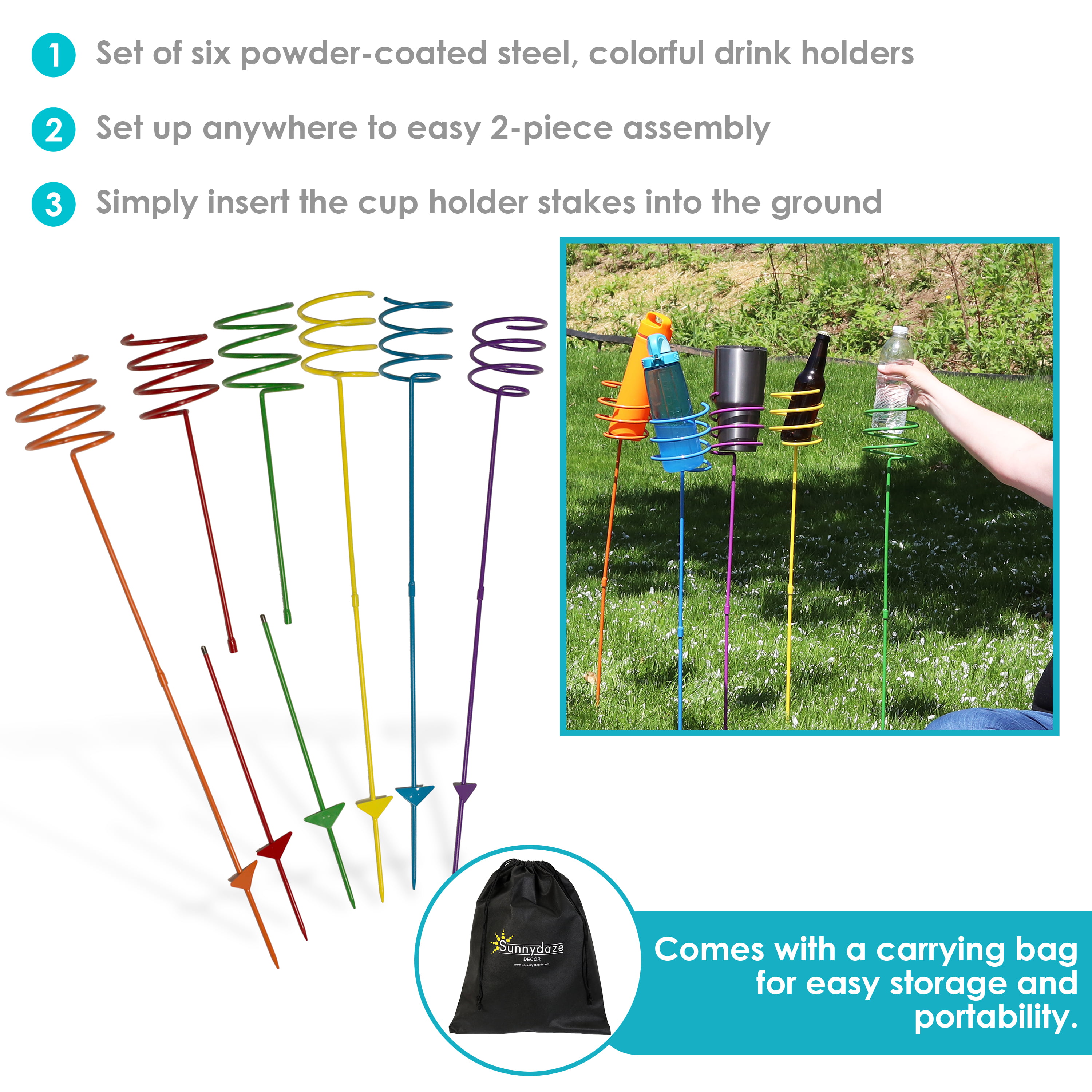 Sunnydaze Outdoor Drink/beverage Holder Stakes For Lawn, 4pk, Red, Green,  Yellow And Blue : Target