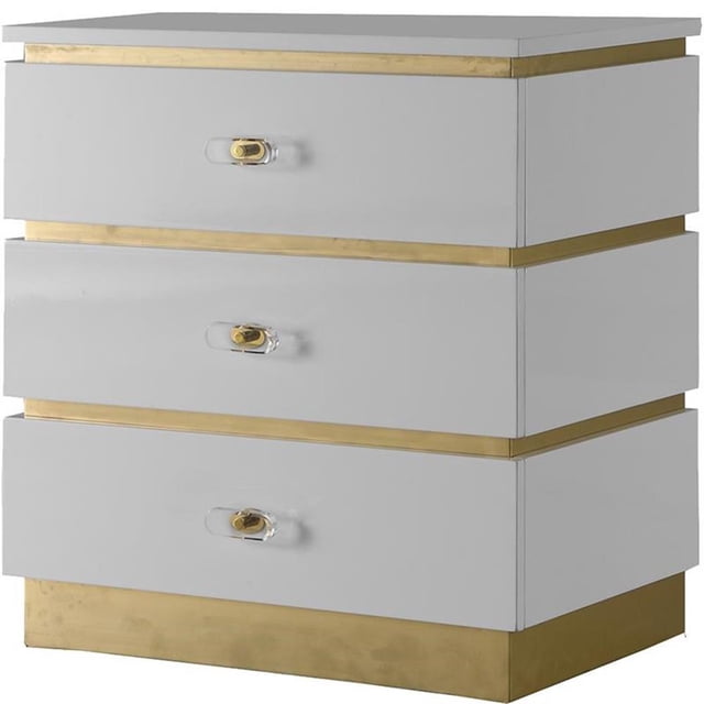 Pemberly Row Table d'Appoint Contemporain en Laque Blanche/or