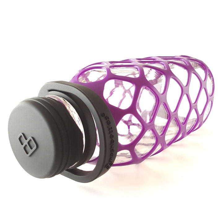 Meshbottle with Silicone Top - Plum Purple - Plastic-free, BPA-free, Phthalate-free Glass Water Bottle - 32 oz