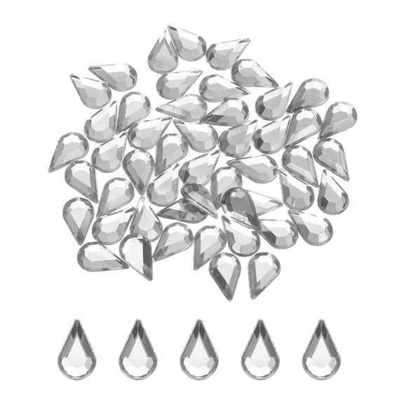 Uxcell 50Pcs Flat Back Acrylic Teardrop Gems 0.24" x 0.39" Artificial Rhinestones for DIY Crafts Bead Wedding Party Face Painting Jewelry Making White