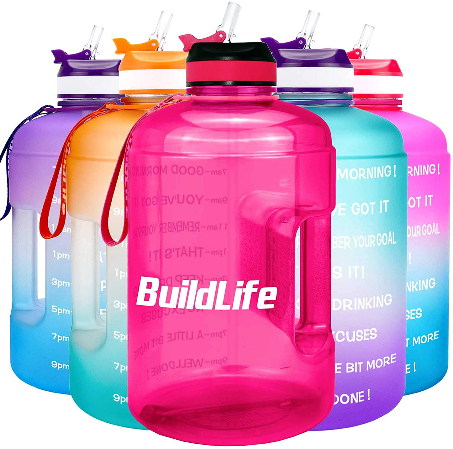 BuildLife 3.78L//2.2L Motivational Water Bottle Wide Mouth with Straw /& Time Marked to Drink More Daily,BPA Free Reusable Gym Sports Outdoor