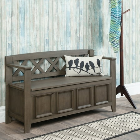 Simpli Home - Amherst Transitional MDF and Plywood Storage Bench with Backrest - Farmhouse Gray