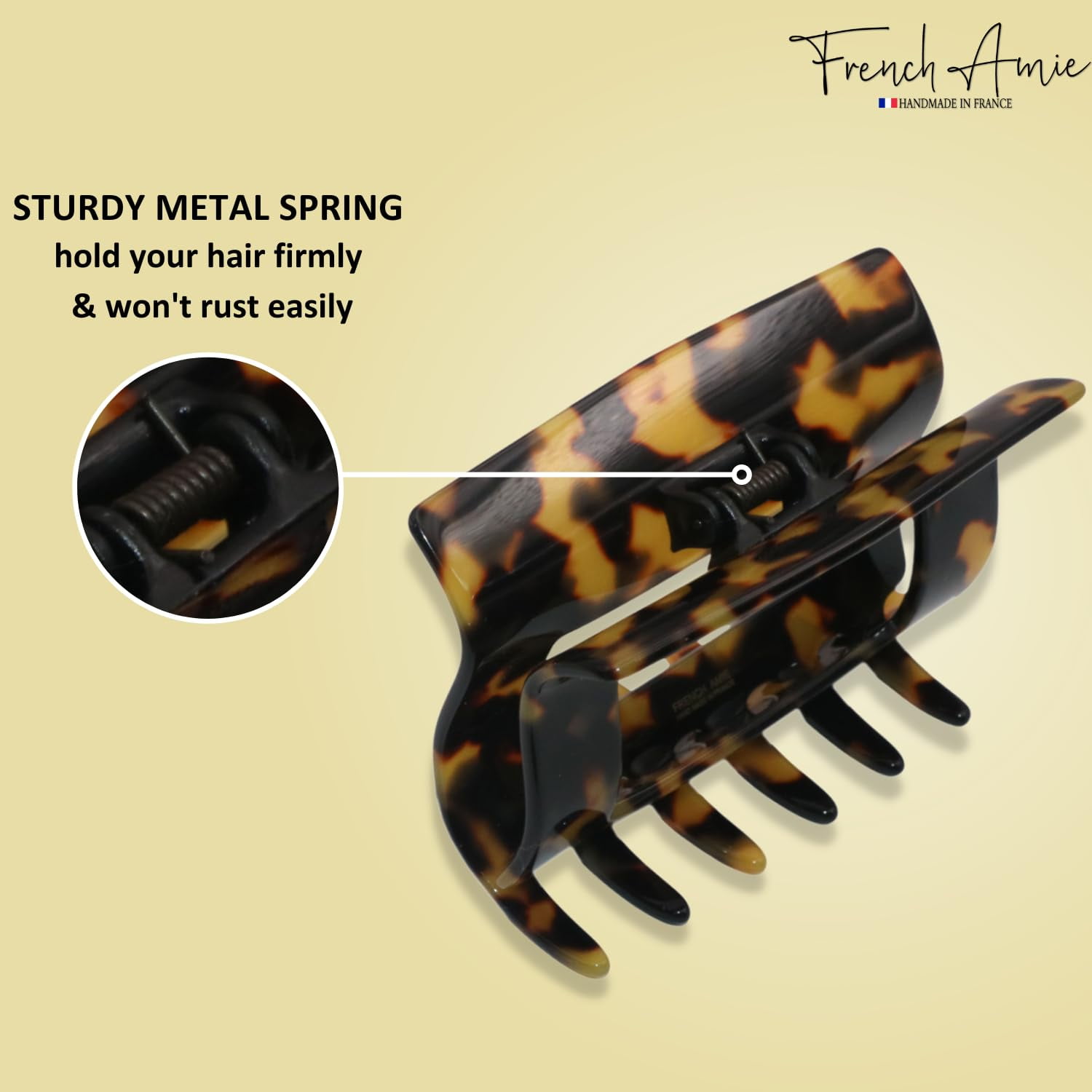 French Amie Geo Large 3" Celluloid Handmade Jaw Hair Claw Clip for Women