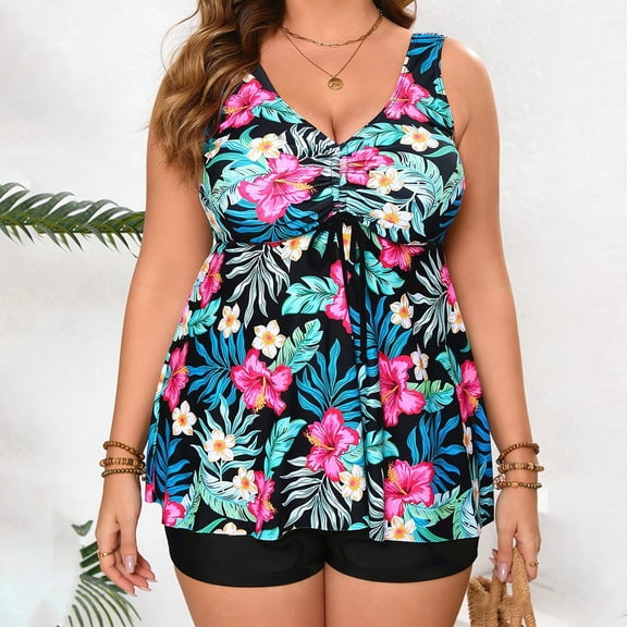 Summersalt swimsuits for women Plus Size Floral Print Tankini Swimsuit With Skirt Two Piece Bikini For Swimming And Beach Swim Dress Bathing Suits for Women Womens Bathing Suit Size 20 Womens Swimmin