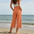 thumbnail image 6 of Linen Capri Pants for Women Loose Wide Leg Cotton Gaucho Pants Elastic Waist Flowy Dressy Trousers, S, 6 of 6