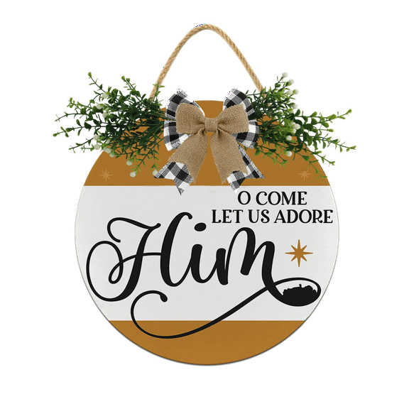 Eveokoki O Come Let Us Adore Him Decorations Wreath, Wooden Hanging Sign Rustic Wooden Holiday Decor for Front Door Porch Window Wall Farmhouse Indoor Outdoor Decorations 11x11Inch