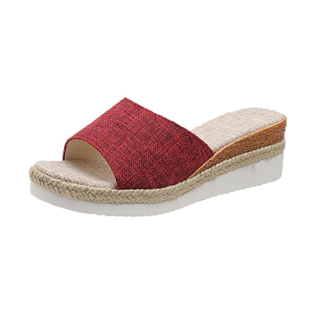 Amzcrzy Zapatos de mujer,Zapatos de mujer,Zapatillas de mujer, Zapatillas casuales de verano para mujer, con punta abierta y suela gruesa de lino. Sandalias Mujer Zapatillas De Casa