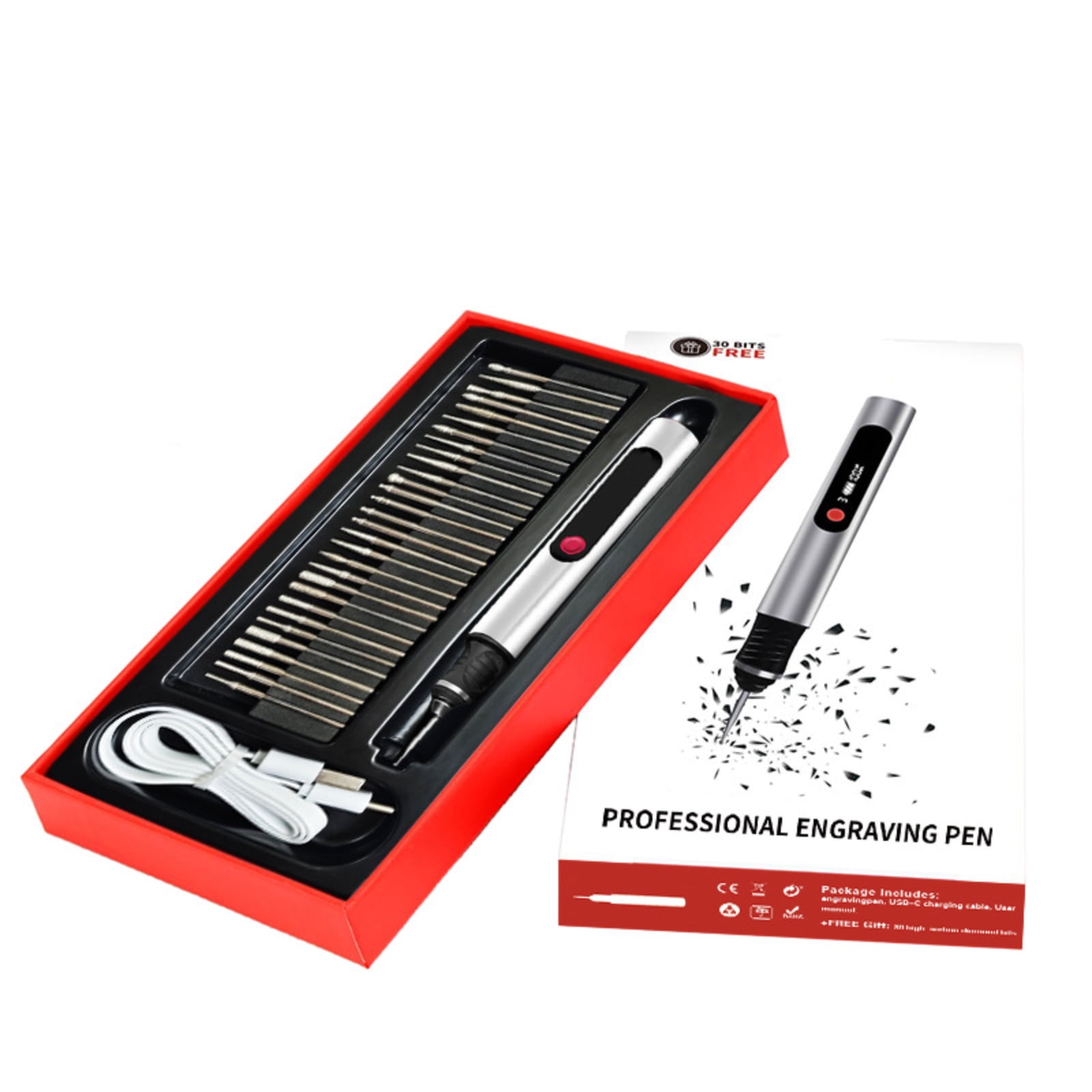 Rechargeable Electric Engraving Pen with 30 Bits, Portable DIY Engraving Tool for Metal, Wood, Glass, Jewelry and Stone