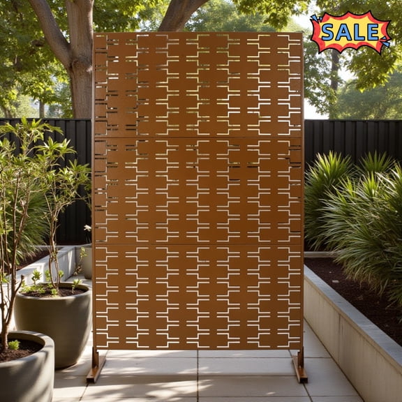 Tcbosik Metal Outdoor Privacy Screen, 76"H x 48"W Freestanding Divider Decorative, Privacy Fence for Balcony, Patio, Garden, Poolside, Brown