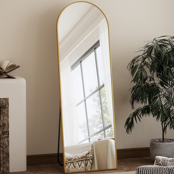 BEAUTYPEAK 58"x 18" Full Length Mirror Arched Standing Floor Mirror Full Body Mirror,Gold