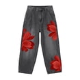 thumbnail image 6 of Levmjia Women's Wide Leg Floral Print Jeans High Waisted Baggy Denim Pants Vintage Loose Fit Trousers with Pockets for Women, 6 of 9