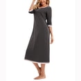 thumbnail image 6 of ylioge Cotton Nightgowns for Women with Pockets 3 4 Sleeve Crewneck Sleepshirts Ladies Casual Solid Pullover Loungewear Pajamas Midi Dresses, 6 of 7