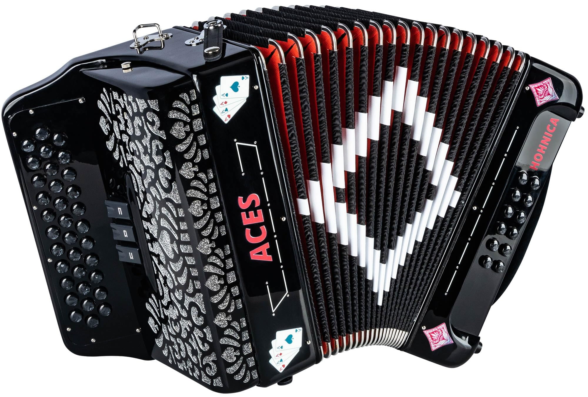 Hohner Hohnica Aces II 34-Button Accordion with 3 Registers - EAD Bundle with Hard Case, Gig Bag, Adjustable Straps, and Austin Bazaar Polishing Cloth
