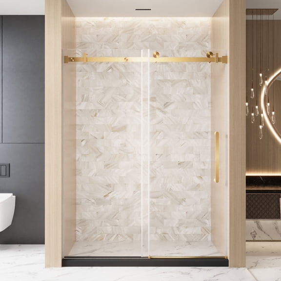56-60" W x 76" H Frameless Single Sliding Shower Door, 1/4" Tempered Glass, Brushed Gold