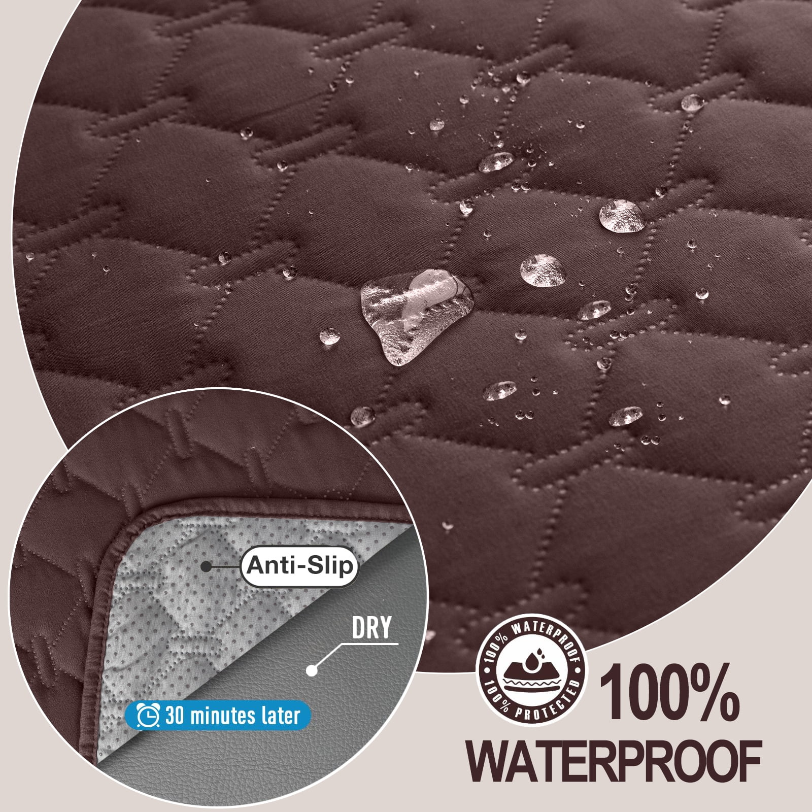 Sanmadrola Sofa Cover 100% Waterproof Couch Slipcovers Washable Non-Slip Furniture Protector with Pockets/Elastic Straps/Silicone Backing for Kids Pets Dogs, Brown, Sofa (Three-couch Sofa)