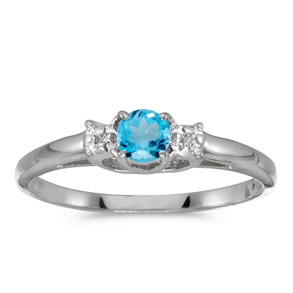 14k White Gold Round Blue Topaz And Diamond Ring