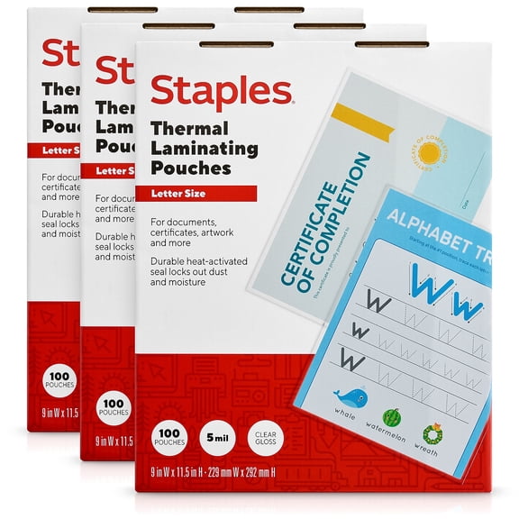 Staples 5 mil Thermal Laminating Pouches Letter 300 pack 5245701