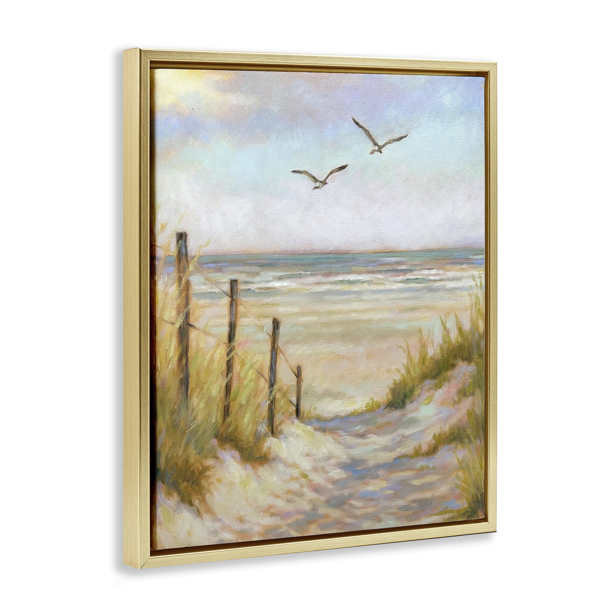 Stupell Industries Tranquility Beach Coastal Path Gold Framed Floater Canvas Wall Art, design by Linda Sperruzzi