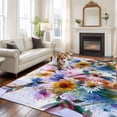 thumbnail image 2 of Pink Purple Hummingbird Area Rugs 5'x7', Washable Small Throw Rugs for Laundry Room Playroom, Spring Oil Painting Sunflowers Indoor Outdoor Rug Non-Slip Low Pile Carpet Runner Reversible Floor Mats, 2 of 8