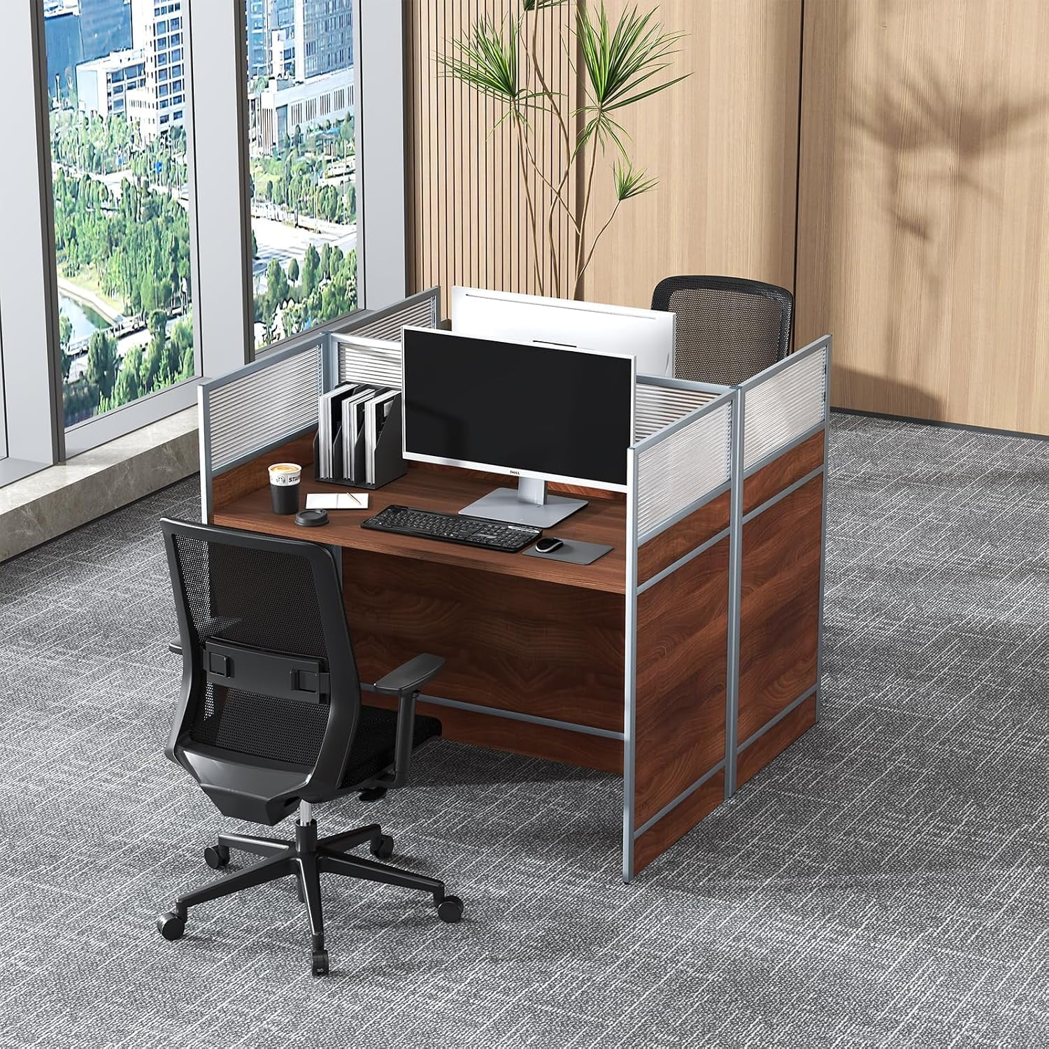 Modular Office Cubicle Desk with Storage Cabinet L-Shaped Workstation with Privacy Panels & Cable Grommet Commercial & School Use