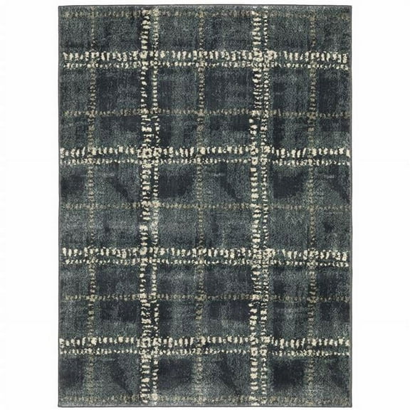 HomeRoots  6 x 9 ft. Blue & Ivory Geometric Power Loom Stain Resistant Rectangle Area Rug - Blue and Ivory - 6 x 9 ft.